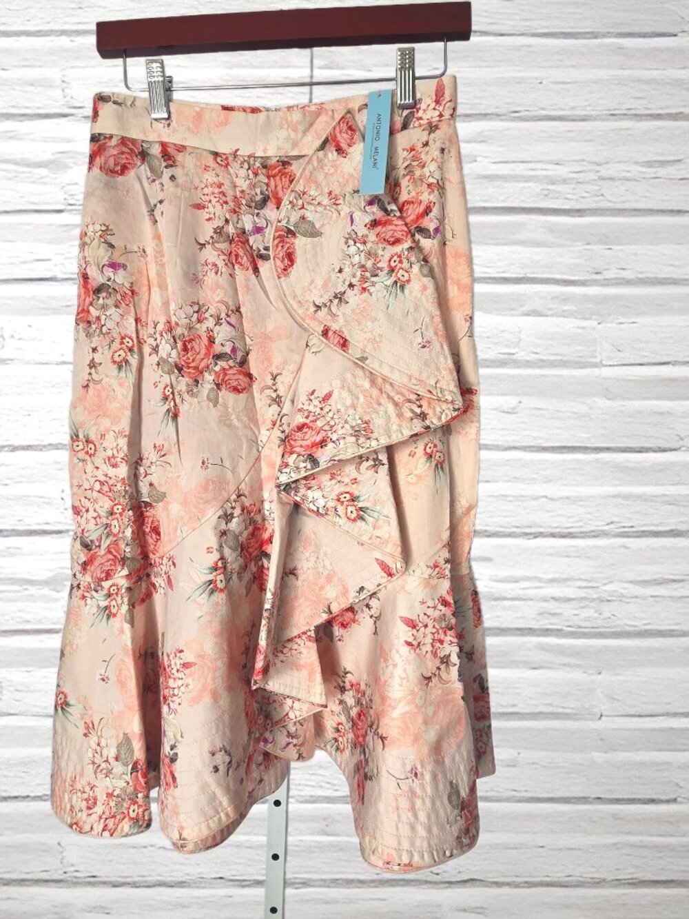 Antonio Melani Toby Ruffle Faux Wrap Skirt – Pink Floral Blissful Blossoms Midi